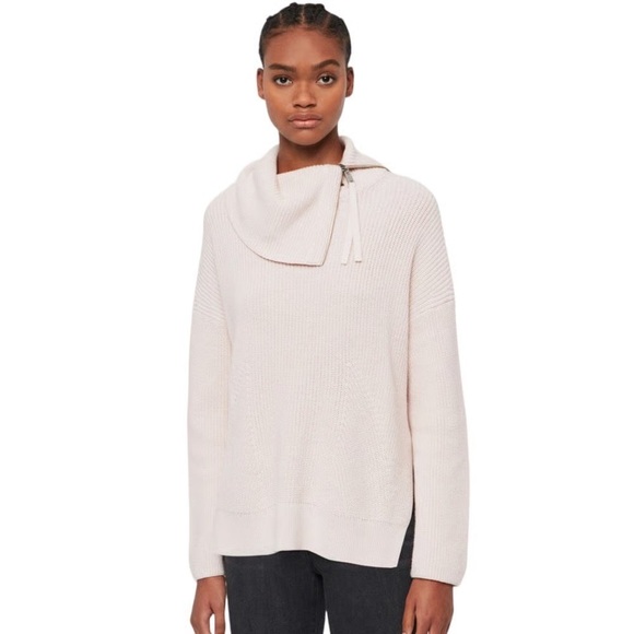 Allsaints Kadine Funnel Roll Neck Sweater Hush Pink Size Small Cotton Wool - Picture 1 of 11